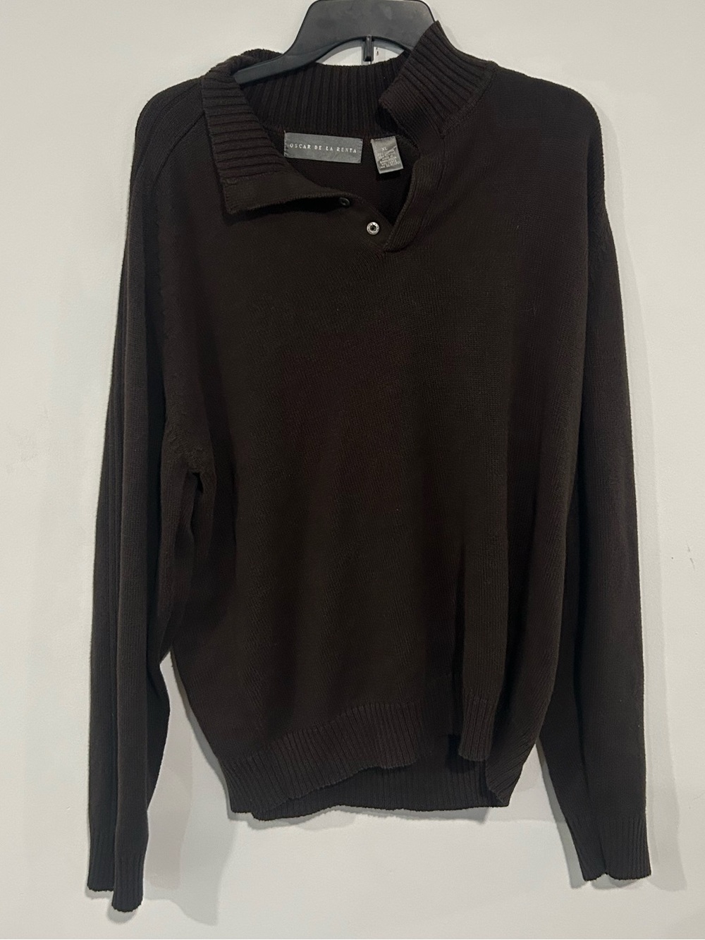 Oscar de la Renta Men's Dark Brown Zip-Neck Knit Sweater